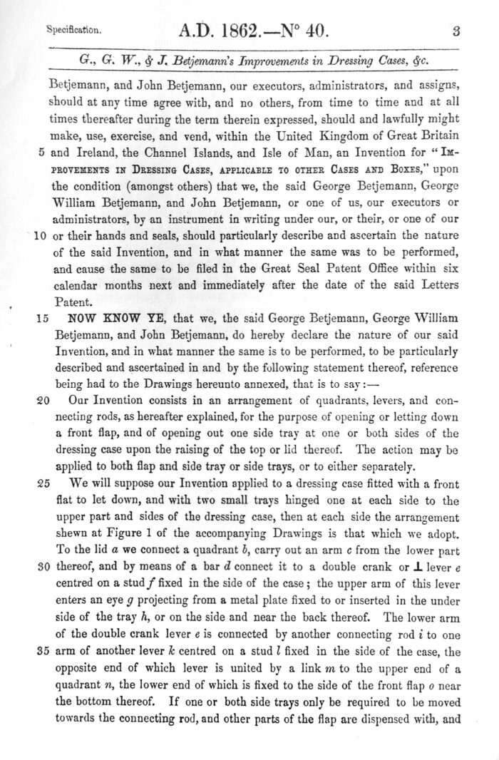 Copy of Betjemann's original patent documentation for their 'Automatic' opening mechanism - Page 3.